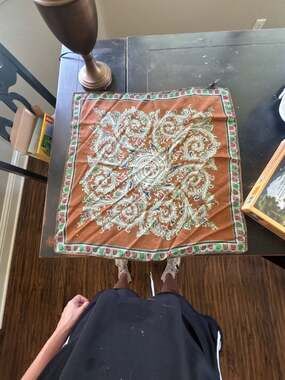 Vintage Paisley Print Square Scarf with Decorative Shield Border